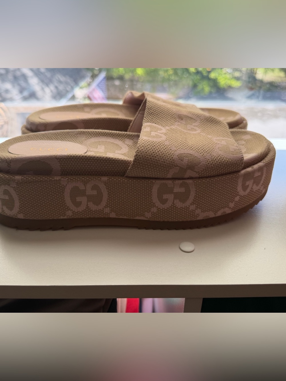 Gucci Women's Pink Beige Platform GG Mules